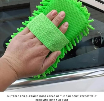 Microfiber Car Wash Sponge, Scratch-Free Vehicle Washing Mitt with Chenille & Mesh Sides, Highly Absorbent Sponge Lint-Free Cleaning Tool for Car Washing & Detailing (Green)