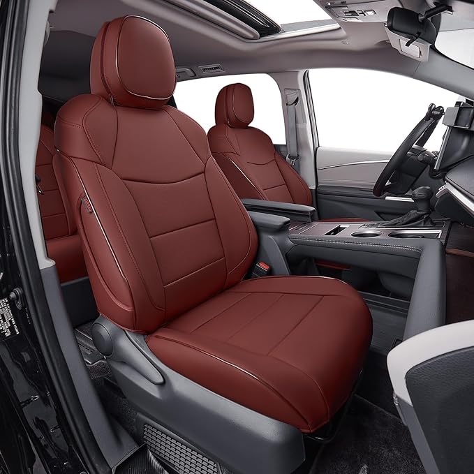 EKR Sienna Seat Covers for 2021-2026 Toyota Sienna XLE,XSE,Limited,Platinum,7 Seats,2nd Row Captain Chairs W/NO Legrest,Waterproof Seat Covers Full Set for Cars-Leather(Burgundy)