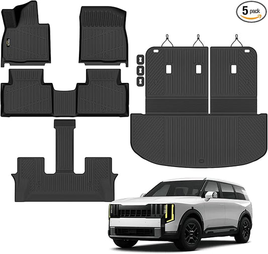 Floor Mats Custom for Kia Telluride 2027 Gas Only (Not for Hybrid) 7&8 Seater Trunk Mat with Backrest Mat All Weather TPE Full Set Liners Cargo Protector for Telluride 2027 Fuel Accessories, Black