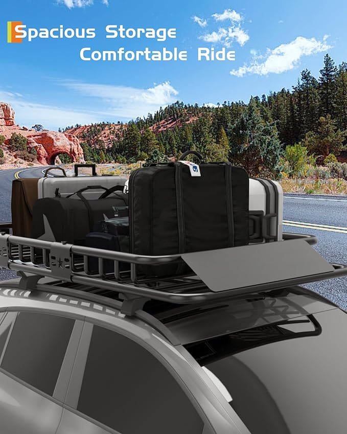 GarveeLife 64 in x 50 in Universal Roof Rack Basket, 200 LBS Capacity Rooftop Cargo Carrier Basket with Extension Luggage Rack Heavy Duty for SUVs, Trucks, Vehicles
