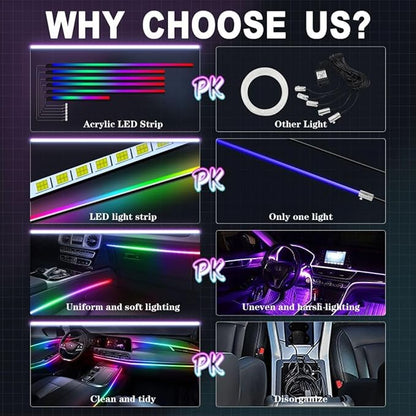 Dreamcolor Acrylic Interior Car Lights, WEBUPAR Car Accessories 6 in 1 Car LED Strip Lights with APP Control and 213 Modes, 175 inches 593 LEDs Fiber Optic Lights, RGB Neon Light Kits