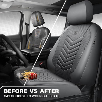 CAR PASS 3D Foam Mesh Leather seat Covers Front Seats, Grey Breathable Front Seat Cover for Cars, Comfortable Universal Fit for SUV Truck Sedan Automotive Anti-Slip Airbag Compatible, Pure Gray