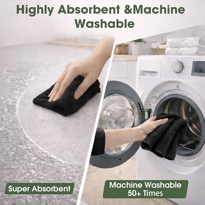 Microfiber Cleaning Cloth Roll - 100 Pack Tear Away Microfiber Paper Towels, Reusable, Washable, Scratch-Free, Kitchen Towels for Car, Home, Kitchen, Glass, Dishes (Black)