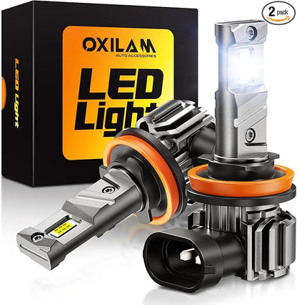 OXILAM Latest H11/H9 LED Bulbs, 86,000LM 13X Ultra-Brightness, Real 1:1 Halogen Mini Size, 10-Year Longer Lifespan, Sealed Design for H11 H8 Fog Lights, Plug and Play, Pack of 2