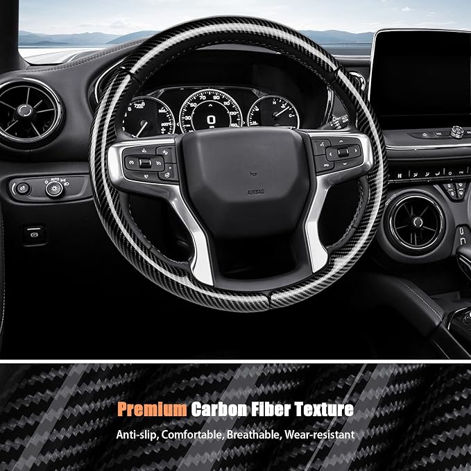 Aimato Customized Steering Wheel Cover for Chevy Silverado 1500 2019-2026/2500 3500 2020-2026/Blazer 2019-2025/Suburban Tahoe 2021-2024,Thin,Anti-Slip,Scratch-Resistant Car Accessory for Chevrolet