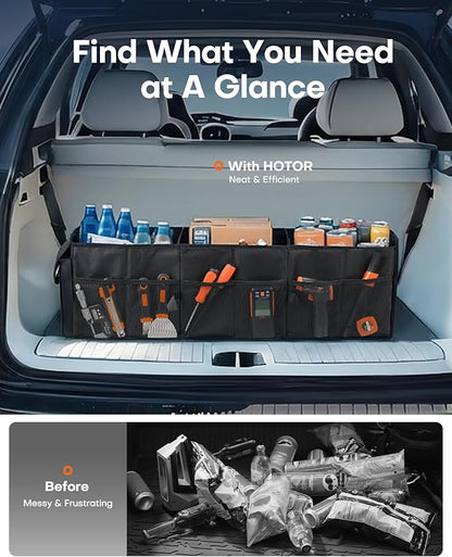HOTOR Trunk Organizer for Car - Car Organizer, Foldable Trunk organizer for SUVs & Sedans, Sturdy Organization for Car Accessories, Tools, Sundries, Black, 3 Compartments, 31.9"×12.6"×10.6"