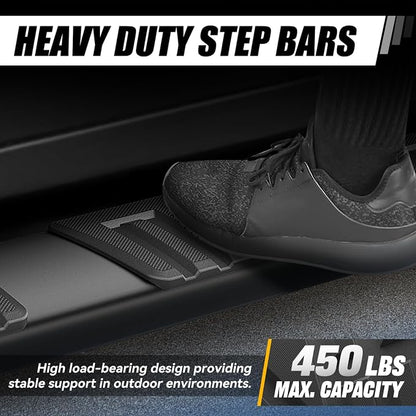 Auto Dynasty 6" Running Boards for Truck 2007-2019 Chevy Silverado GMC Sierra 1500 2500 3500 Crew Cab (Exclude Diesel), Aluminum Side Step Nerf Rail Bars, Black Powdercoated Bar