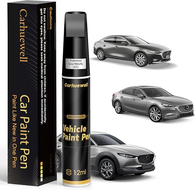Polymetal Gray Metallic(47C) Touch Up Paint Compatible with Mazda, Exact Match Car Paint Pen Automotive Scratch Repair Remover Kit Quick & Easy Solution for Vehicle Chips and Nicks