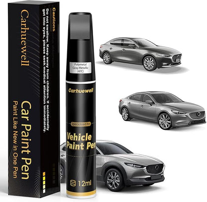 Polymetal Gray Metallic(47C) Touch Up Paint Compatible with Mazda, Exact Match Car Paint Pen Automotive Scratch Repair Remover Kit Quick & Easy Solution for Vehicle Chips and Nicks