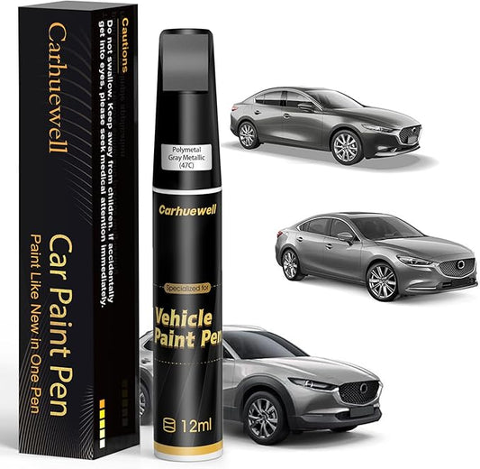 Polymetal Gray Metallic(47C) Touch Up Paint Compatible with Mazda, Exact Match Car Paint Pen Automotive Scratch Repair Remover Kit Quick & Easy Solution for Vehicle Chips and Nicks
