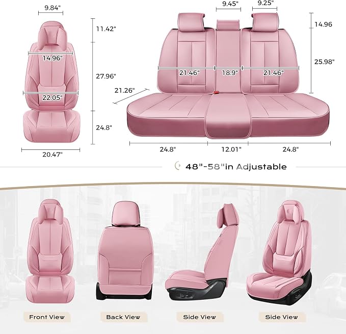 Coverado Seat Covers, Car Seat Covers Front Seats, Car Seat Cover, Car Seat Protector Waterproof, Seat Cushion Nappa Leather with Head Pillow, Carseat Cover Universal Fit for Most Cars (Pink)