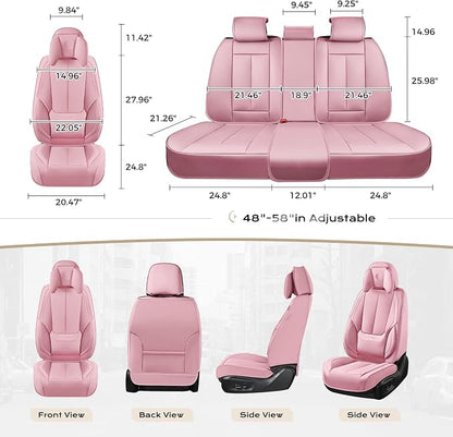 Coverado Seat Covers Full Set, 5 Seats Seat Covers for Cars, Waterproof Nappa Leather Car Seat Covers with Head Pillow, Seat Protectors Car Seat Cushion Universal Fit for Most Cars (Pink)
