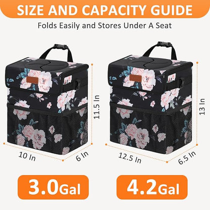 Vankor 4.2 Gallons Car Trash Can with Lid, Bag Bin Hanging Waterproof Automotive Car Garbage Cans Leak Proof Vehicle Trash Can for Truck SUV,Black Floral