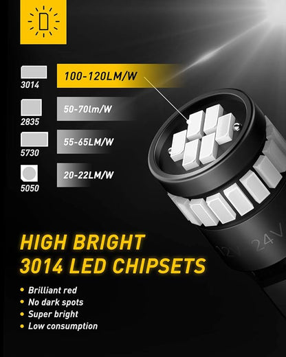 AUXITO Brilliant Red LED Light 168 175 194 2825 W5W T10 24-SMD 3014 Chipsets for Car Powersport Accessory Dome Map Door Courtesy License Plate Lights (Pack of 2)
