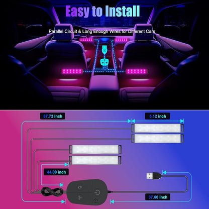 Honalia Car LED Lights Interior, RGB Interior Car Lights with App Control and Music Sync, USB Under Dash LED Lights for Jeeps Trucks SUVs, DC 5V