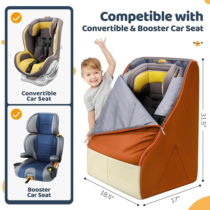 YOREPEK Carseat Travel Bag for Airplane, Large Carseat Bag Compatible with Chicco, Britax, Nuna Rava, Heavy Duty Car Seat Carrier for Airport, Padded Car Seat Backpack, Orange