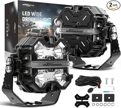 maXpeedingrods 2 x 3.5 160W Offroad Lights, LED Light Bar 19200LM with White Amber DRL, 270°Side Shooter Pod Lights, Fog Spot Light with Black Covers for Jeep Wrangler,Trucks UTV ATV Motorcycles