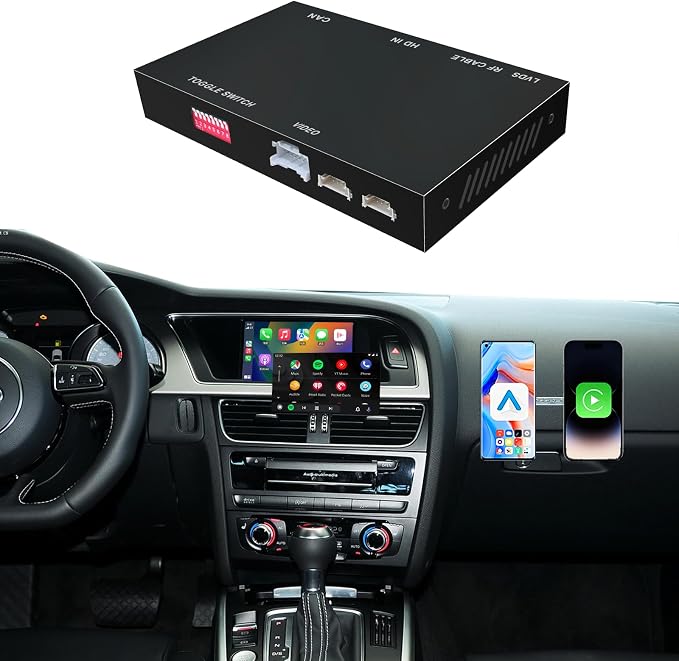Wireless CarPlay Android Auto Adapter Retrofit Kit Decoder Compatible with Audi A5 B8 MMI 3G High/MML 3G+ from 2010-2020, Support Reverse Camera, Mirror Link, USB Stick Playback