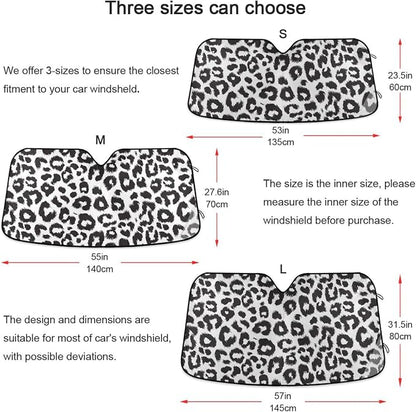 Black White Leopard Print Windshield Sun Shade for Car Auto SUV Truck Foldable Front Window Sunshade Sun Visor Protector Block UV Rays Reflect Heat, 55" x 28"