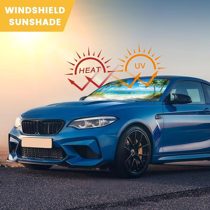 Windshield Sun Shade, Car Sun Shade Windshield, Reflector Sunshade Offers Ultimate Protection for Car Interior, Reflective Polyester Blocks Heat for Cars,Trucks,SUVs (57 x 31.5 in)