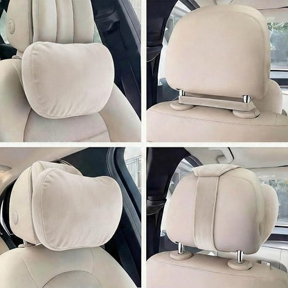 2PCS Car Pillow for Car Neck Pillow for Driving Seat Neck Support Soft Cushion Back Support Head-Rests for Vehicle Sleeping with Elastic Adjustment Strap (Beige, Head)