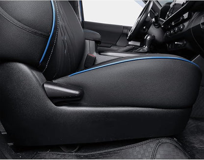 EKR Custom Fit Tacoma Front Car Seat Covers for Toyota Tacoma 2016 2017 2018 2019 2020 2021 2022 2023 Double Cab/Access Cab - Front Row Only, Faux Leather(Black with Blue Trim)