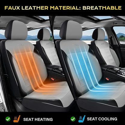 Coverado Front Seat Leather Covers, Full Leather Construction with Carbon Fibre Weave, Universal Fit for Most Cars SUV Trucks (Gray)