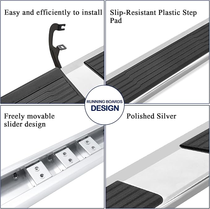 COMNOVA AUTOPART 6 Inch Double Cab Running Boards for 2019-2026 Chevy Silverado/Sierra 1500 & 2500HD 3500HD Double Cab, Stainless Steel, Silver
