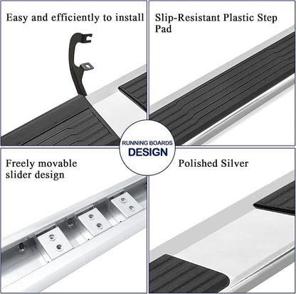 COMNOVA AUTOPART 6 Inch Double Cab Running Boards for 2019-2026 Chevy Silverado/Sierra 1500 & 2500HD 3500HD Double Cab, Stainless Steel, Silver