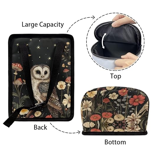 Talayituse Owl Mushroom Daisy Flower Print Car Trash Bin, Large Size Auto Trash Can Adjustable Portable Garbage Can with Lid, Vehicle Hanging Bag for Headrest Front Back Seat