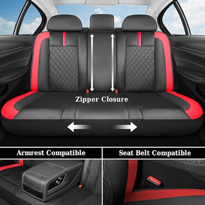 Coverado Red Car Seat Covers Full Set, Waterproof Front Seats Back Seat Cover, Leather Car Seat Cushion Universal Fit for Most Cars