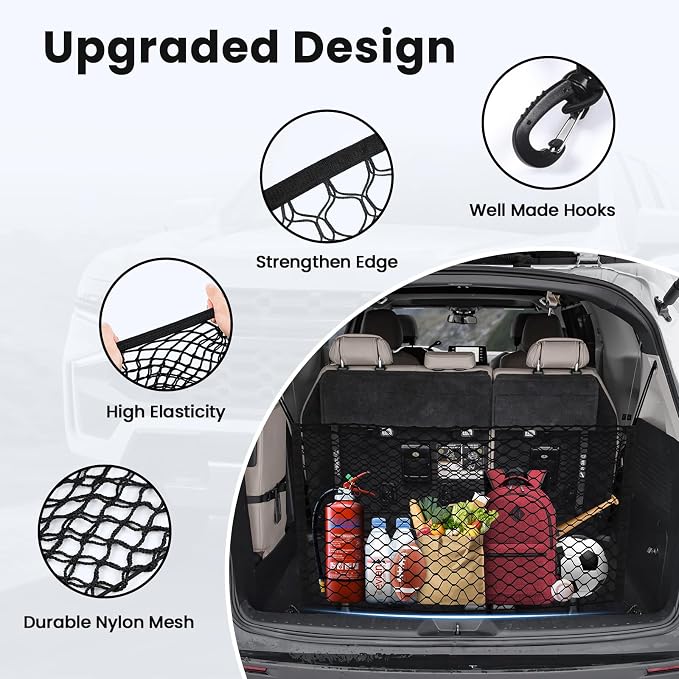 Canvcle Trunk Cargo Net for Toyota Sienna 2021-2025 2026 Accessories Envelope Style Mesh Trunk Net Organizer and Storage Stretchable Adjustable Elastic Nylon Rear Cargo Netting with Hooks