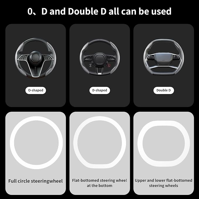 Carbon Fiber Steering Wheel Cover, 2-Piece Set Anti-Skid Comfortable Grip Segmented Butterfly Design, Easy Snap-On Installation Universal Fit 99% Cars, Gray