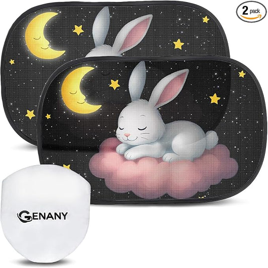 GENANY 2pcs Sleeping Rabbit Window Sun Shade for Sedan SUV Truck (21x14 Inches), Sun Shades for Side Window, Accessories for Kids, Baby Window Shades, Summer Car Decor