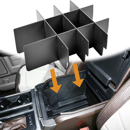Center Console Organizer Dividers Compatible with 2015-2018 2019 2020 Ford F150 Accessories Black ABS Plastic Armrest Box Insert Secondary Storage, Full Console w/Bucket Seats ONLY