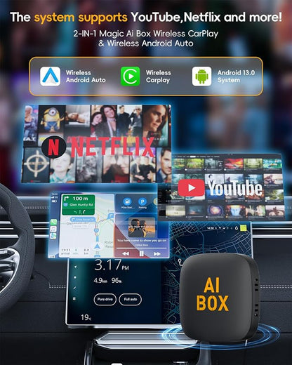 Opluz Wireless CarPlay and Android Auto Adapter 2 in1 Support Netflix/YouTube AI Box Lite for Factory Wired CarPlay Cars with U Disk/TF Card Magic Link CarPlay Ai Box Convert Wireless CarPlay Dongle