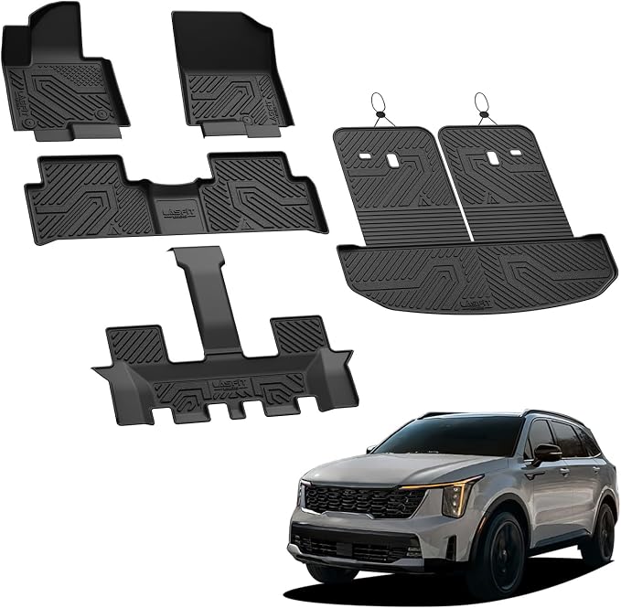 LASFIT Floor Mats & Backrest Mats & Cargo Mat for Kia Sorento Hybrid PHEV 2026 2025 2024 2023 2022 2021 (Not Fit Gasoline), All Weather TPE Custom Fit Floor Liners Car Mats Accessories, Black
