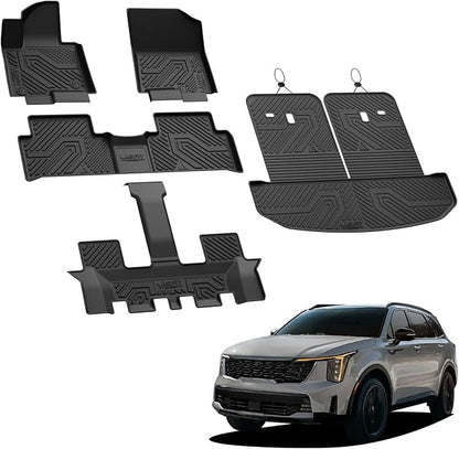 LASFIT Floor Mats & Backrest Mats & Cargo Mat for Kia Sorento Hybrid PHEV 2026 2025 2024 2023 2022 2021 (Not Fit Gasoline), All Weather TPE Custom Fit Floor Liners Car Mats Accessories, Black