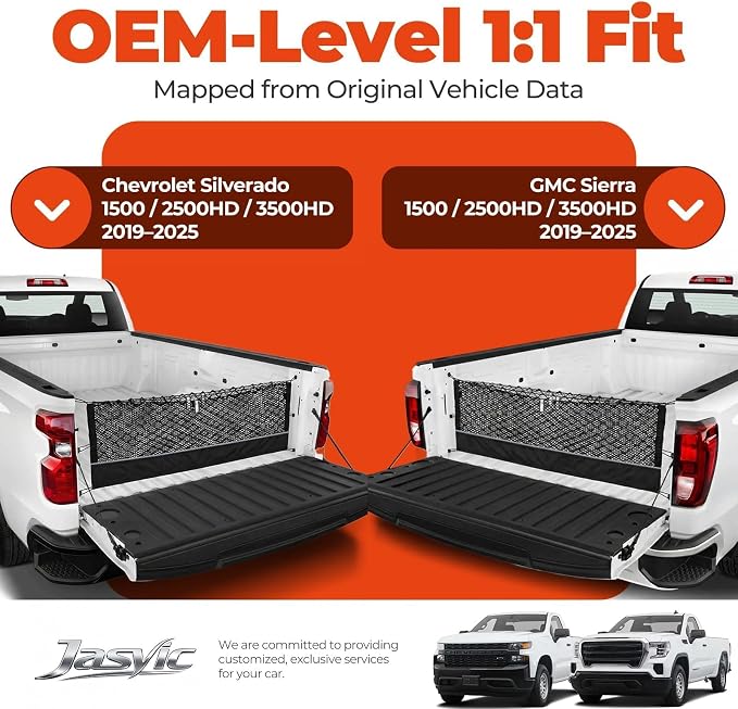 3-Layer Cargo Net for Chevrolet Silverado & GMC Sierra 2019-2026, Zoned Storage Truck Bed Net with Foldable Zippered Bottom Bag, Heavy-Duty Cargo Organizer Netting for Camping, Trips & Everyday Use