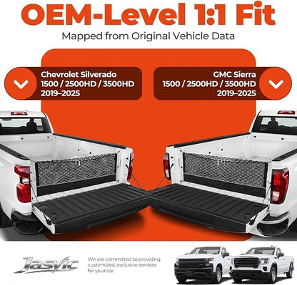 3-Layer Cargo Net for Chevrolet Silverado & GMC Sierra 2019-2026, Zoned Storage Truck Bed Net with Foldable Zippered Bottom Bag, Heavy-Duty Cargo Organizer Netting for Camping, Trips & Everyday Use