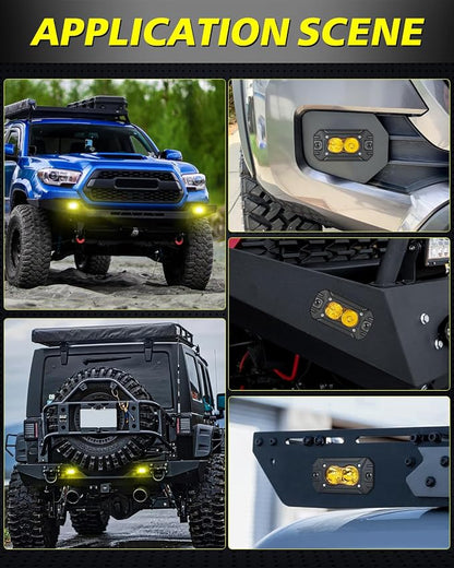 Yellow Flush Mount LED Pods 40W CREE LED Flush Bumper Fog Lights | Spot Flood Combo Offroad Driving Lights Yellow Flush Mount LED Chase Light Pods for Trucks Pickup SUV UTV ATV