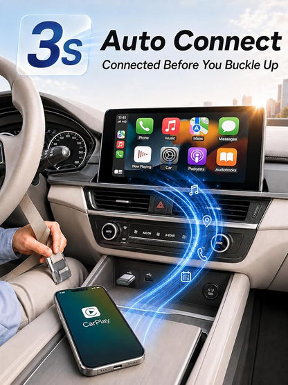 Wireless CarPlay Adapter for Apple Daily Commute, Wired to Wireless | Ultra Mini, Cooling Design, Fast Stable Connection, Easy to Set Up, Bluetooth 3s Reconnect, Maps Music Calls, For iOS 10+