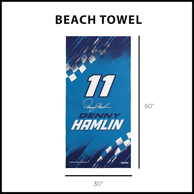 Northwest NASCAR Denny Hamlin Simple Speed Beach Towel, Cotton Blend Lightweight Bath, Pool Swim Travel Fan Gear, 30 x 60 Inch