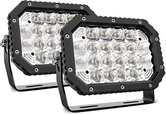 Nilight - 14039C-B LED Light bar 2PCS 7.4Inch 100W Spot & Flood Combo 8000LM 5D Square Off Road Fog Driving Lights Roof Bumper Work Light
