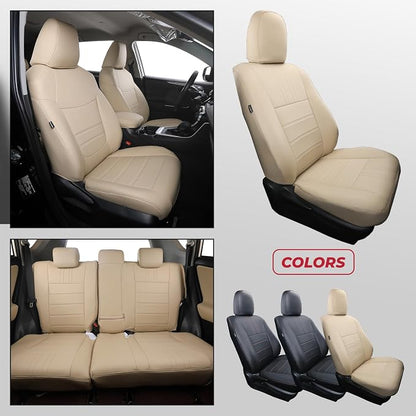 FREESOO RAV4 Seat Covers Full Set Custom Fit for Toyota Rav4 Gasoline LE (NOT for Hybrid) 2013 2014 2015 2016 2017 2018, Faux Leather Car Seat Cover, Airbag Compatible, Beige
