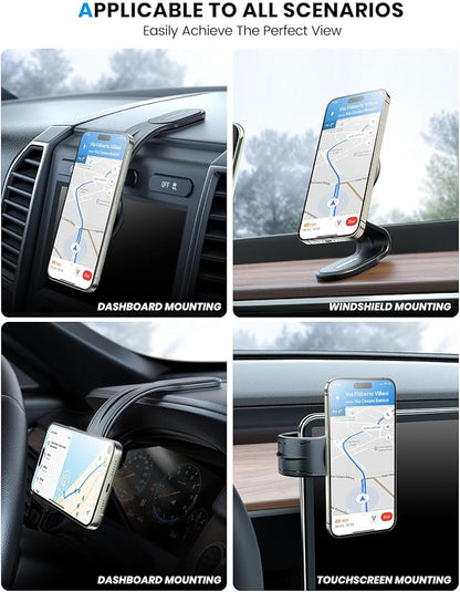 eSamcore for MagSafe Car Mount Detachable, Bendable Aluminum Arm Magnetic Phone Holder for Car【20 Strong Magnets】 Cell Phone Mount for Car Dash Fit iPhone 17 16 15 14 Pro Max Mini Mag Safe Accessories