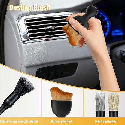 5PCS Car Detailing Brush Kit, Including 3 Ultra Soft No Scratch Boar Hair & 2 Vent Cleaning Brushes, Multi-Use Automotive Interior Detailing Kit, Universal for Most Vehicles