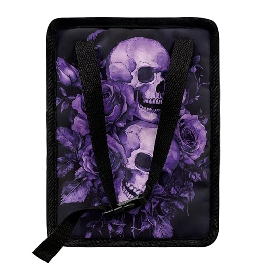 Purple Skull Roses Pattern Car Trash Can with Lid and Zipper Portable Foldable Trash Bin for Car Interior Accessories Multipurpose Garbage Can Bags Storage Organizer Halloween Decor