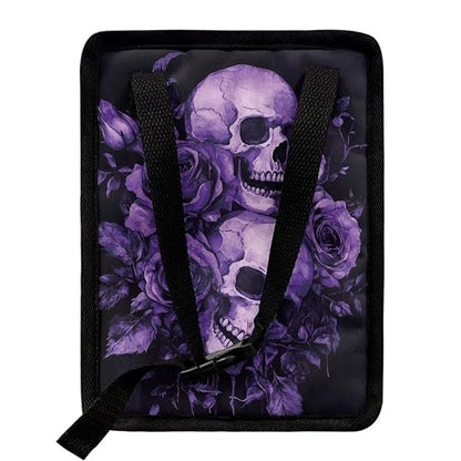 Purple Skull Roses Pattern Car Trash Can with Lid and Zipper Portable Foldable Trash Bin for Car Interior Accessories Multipurpose Garbage Can Bags Storage Organizer Halloween Decor