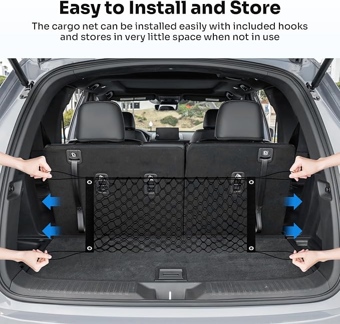 Canvcle Trunk Cargo Net for 2023-2025 2026 Honda Pilot Accessories Envelope Style Mesh Trunk Net Organizer and Storage Stretchable Adjustable Elastic Nylon Rear Cargo Netting with Hooks